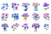 Sweet Pea Flower Clipart Bundle, an Illustration by Designking (Thumbnail 2 of 5)