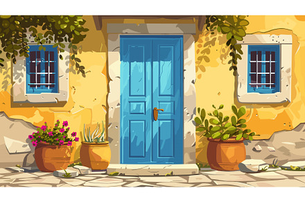 Traditional Greek House Yellow Wall, an Object Illustration by LadadikArt