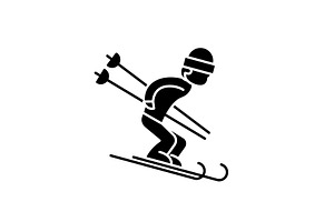 Snow Skiing Black Icon, Vector Sign