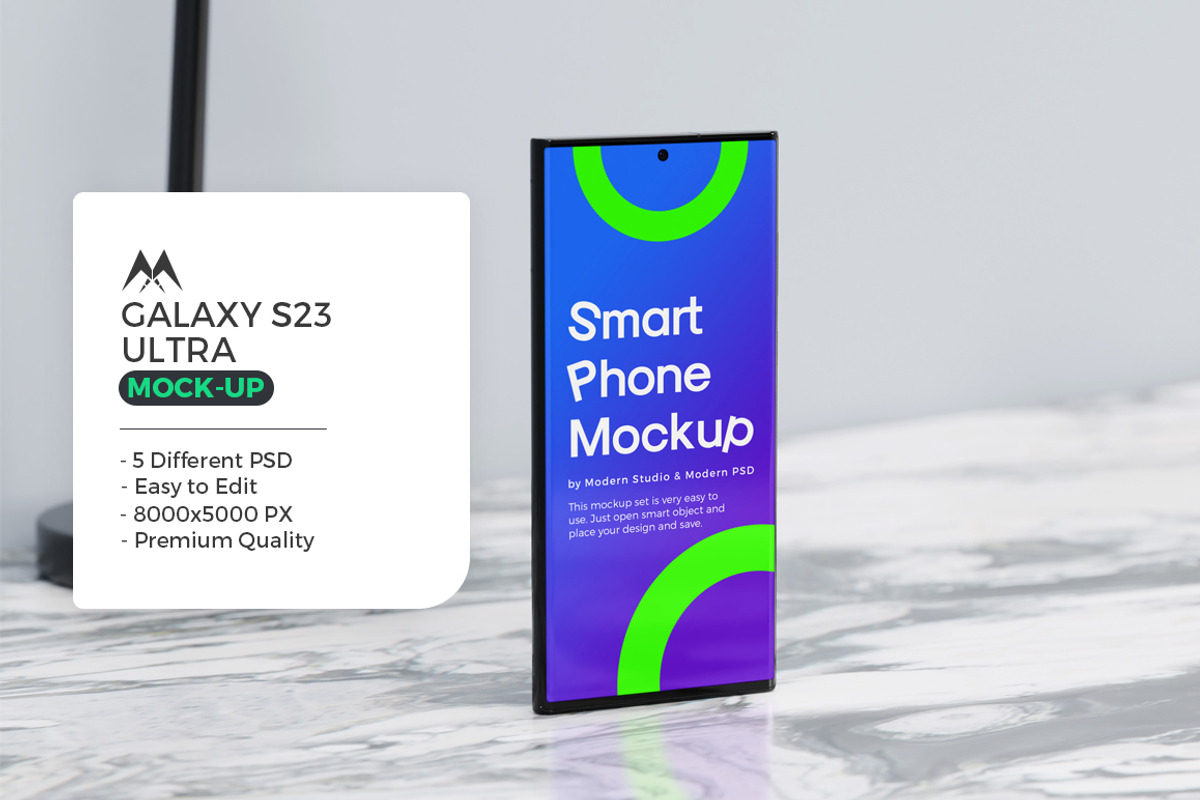 Galaxy S23 Ultra Mockup Set, an Android Mockup by Modern Studio (Photo 1 of 6)
