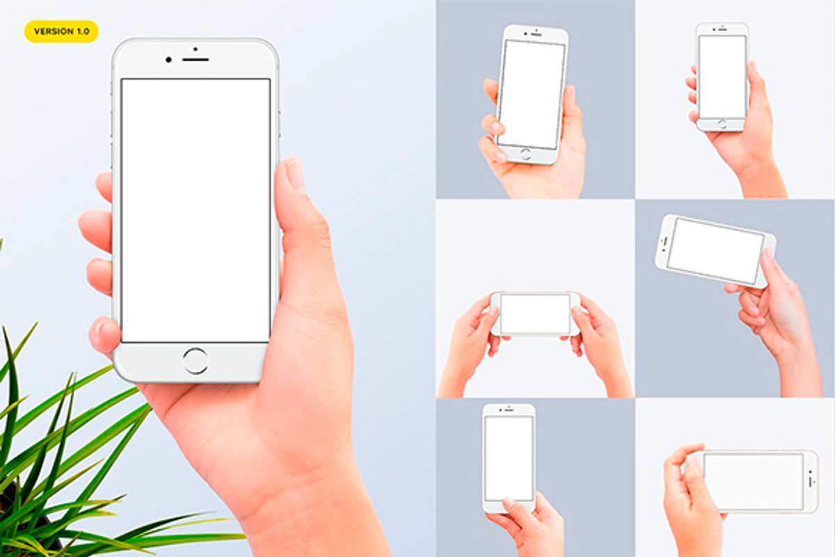 Hands holding iPhone 7 Mockups (New), an iPhone Mockup by Uidea (Photo 1 of 4)