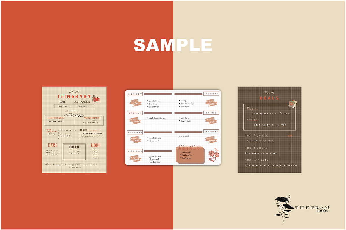 Travel Journal Weekly Planner Set, a Stationery Template by The Tran Studio (Photo 4 of 5)