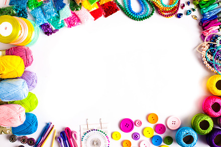 Craft supplies for diy top view featuring art, background, and beads, an Arts & Entertainment Photo by oksix