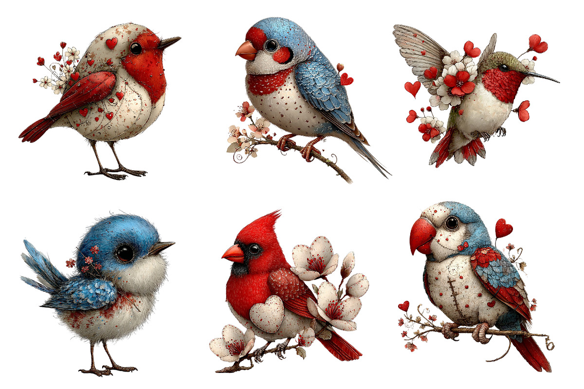 Whimsical Valentine Birds Clipart, an Illustration by Dream Creation (Photo 3 of 8)