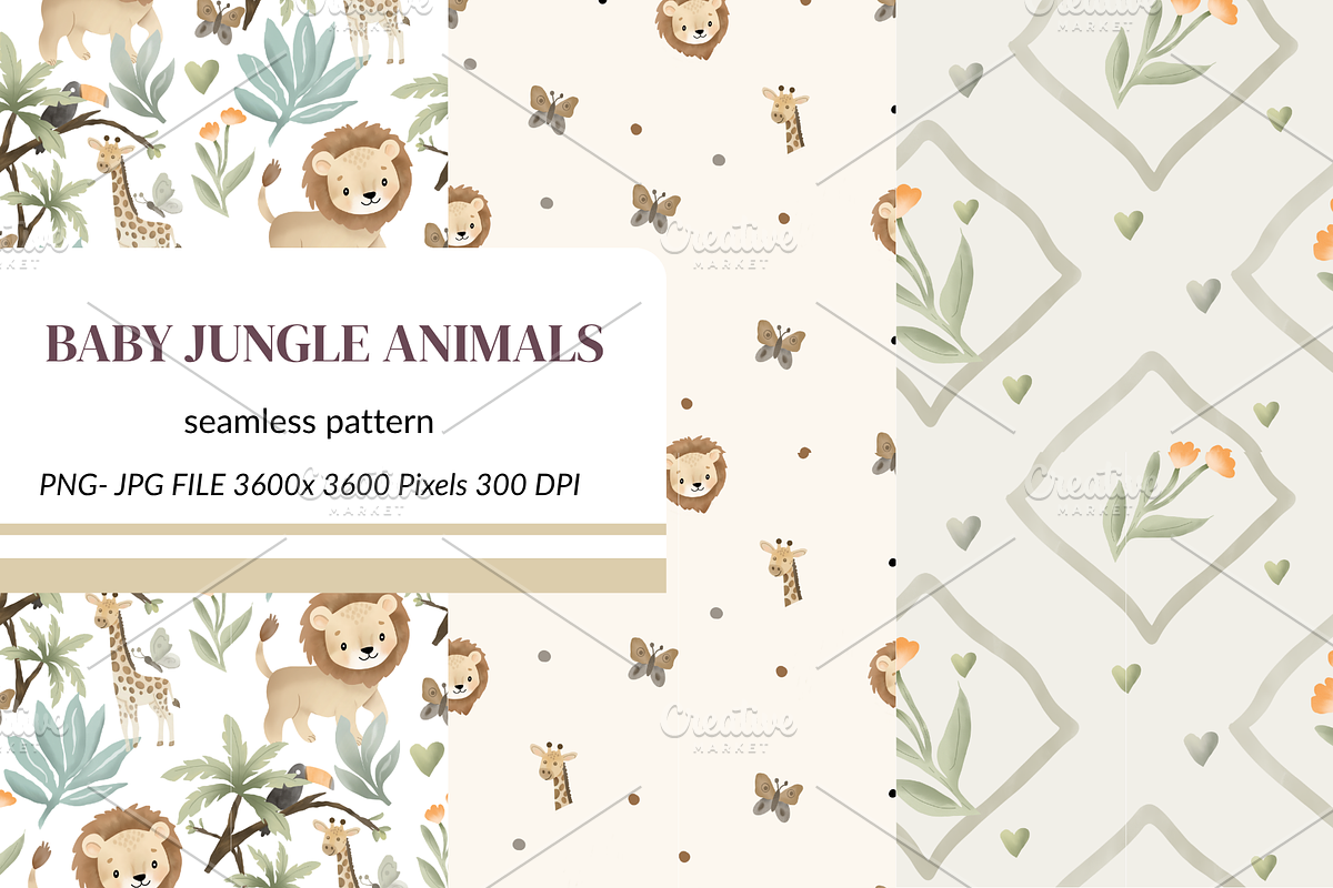 Baby Jungle Animals Seamless Pattern, a Pattern Graphic by SassyCorners (Photo 1 of 4)