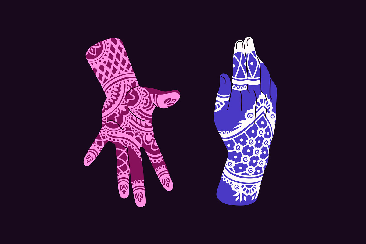 Mehendi, henna tattoos on hands set, a Person Illustration by PaperTrident (Photo 4 of 5)