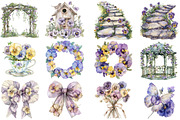 Pansy Garden Watercolor Clipart, an Illustration by DreamCafeArt (Thumbnail 3 of 8)