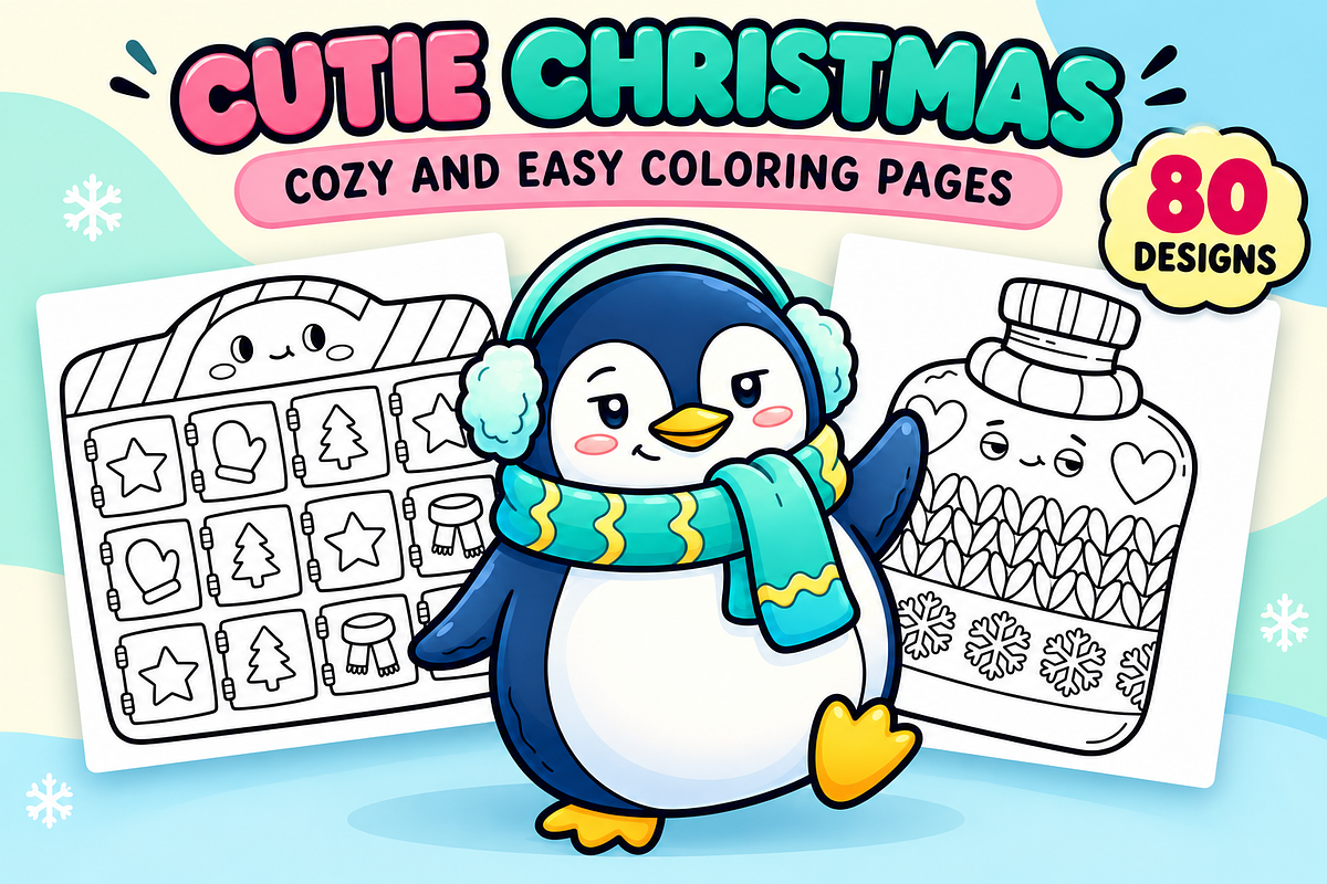 Cutie Christmas Coloring Pages #3, a Seasonal Illustration by Inkivelle Studio (Photo 1 of 3)