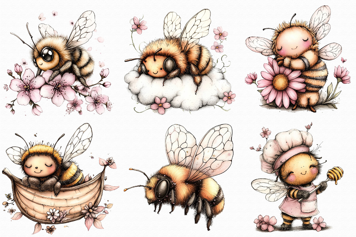 Whimsical Spring Bee Clipart PNG, an Illustration by Libby Wishes (Photo 5 of 5)
