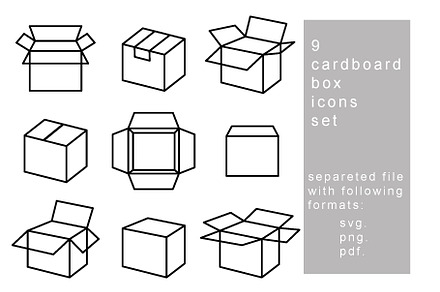 cardboard box icons SVG PDF PNG