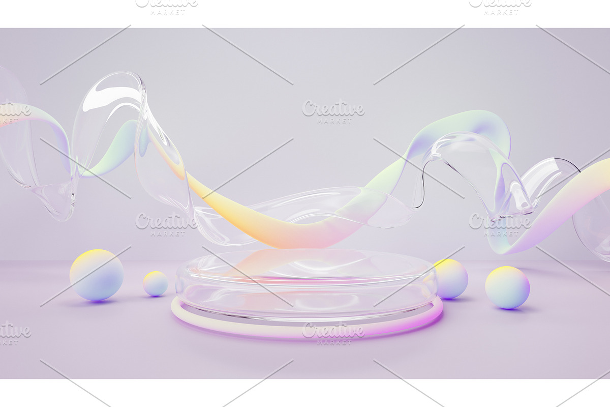 Transparent podium display with, a Background Graphic by Marozhkastudio