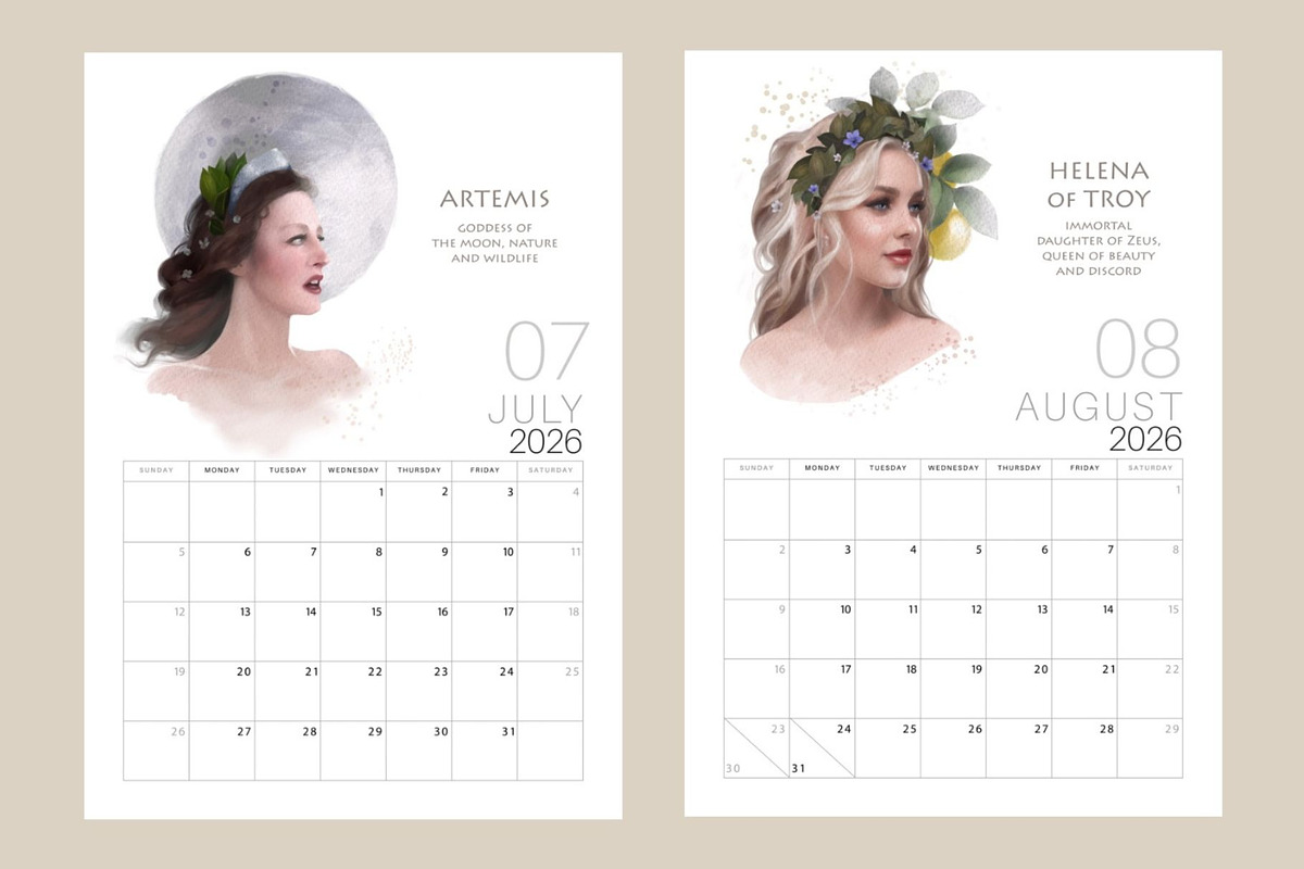 2026 Printable Calendar Goddesses, a Decorative Illustration by La Inspiratriz (Photo 4 of 8)