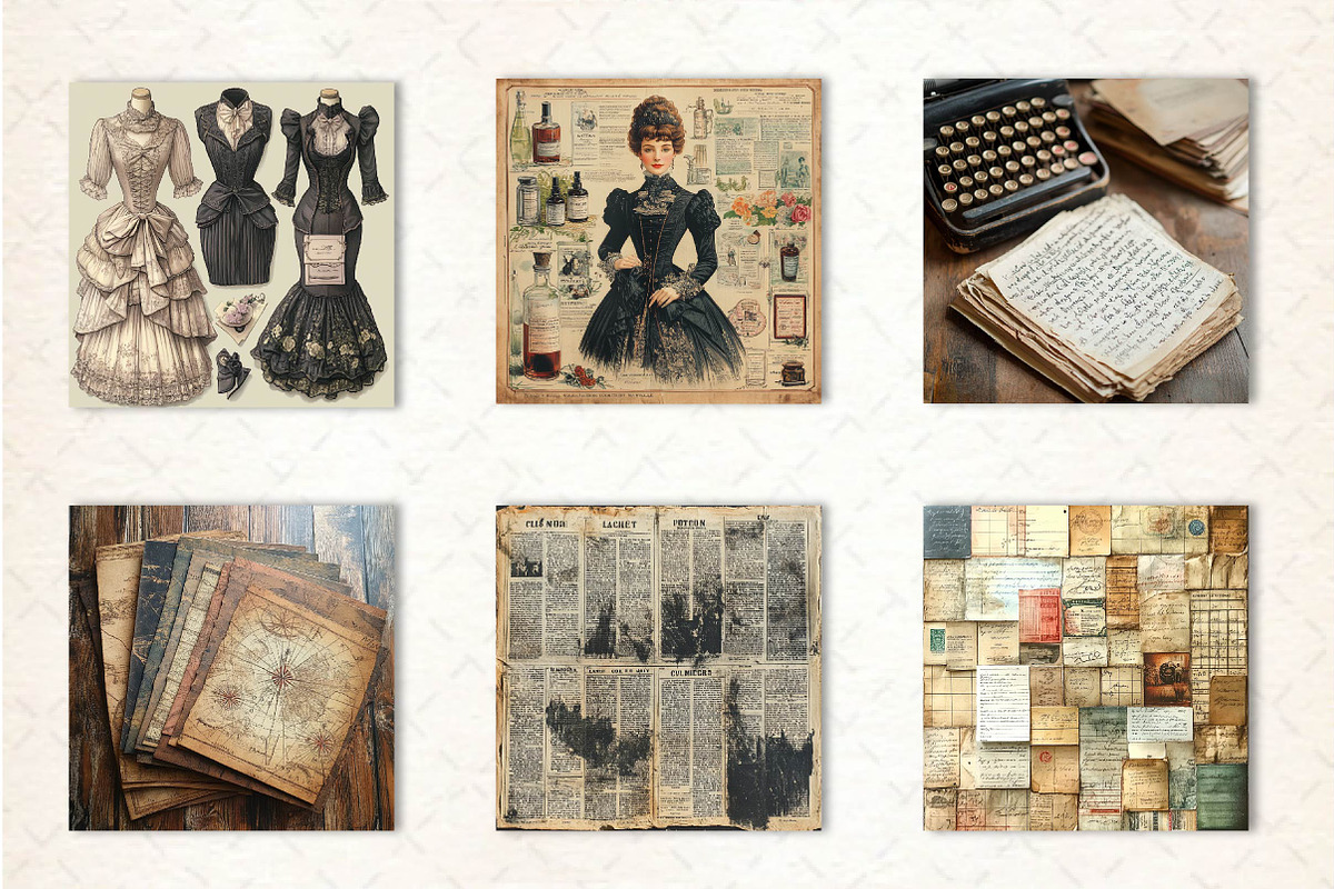 Vintage Ephemera digital paper, an Illustration by CreationArt (Photo 4 of 5)