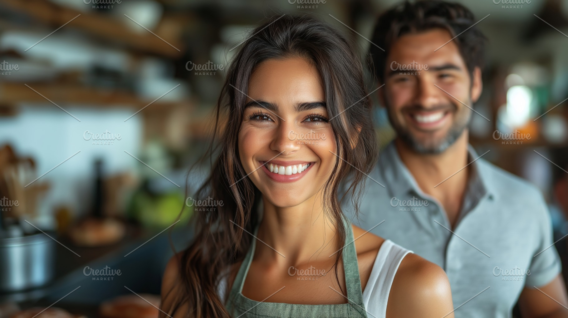 Smiling young woman and man in a cozy kitchen, showcasing their passion for coo, a Person Photo by ImageMir