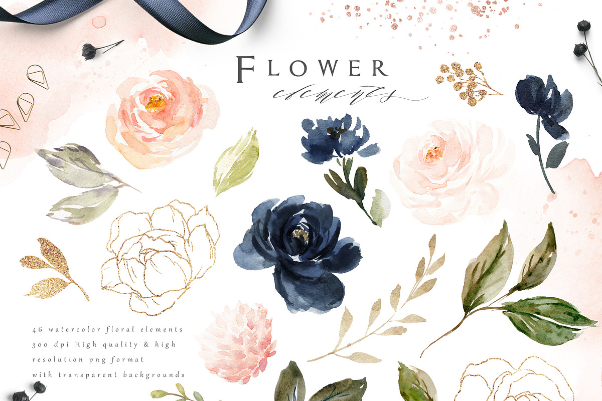 Blush & Navy-Watercolor Graphic Set, a Decorative Illustration by Graphic Box (Photo 9 of 10)