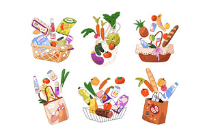 Grocery baskets for shopping food, a Food Illustration by PaperTrident