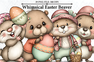 Whimsical Easter Beaver Clipart, a Seasonal Illustration by HueNestify