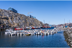 Nuuk harbor in Greenland packed with, an Architecture Photo by Backyard Stock
