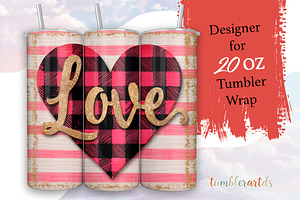 Buffalo Plaid Love Heart Tumbler