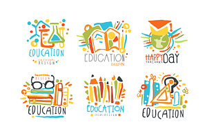 Educational and Teacher Day Labels, an Education Illustration by TopVectors