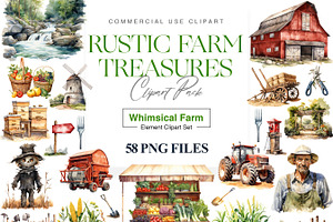 Farm Watercolor Clipart Bundle