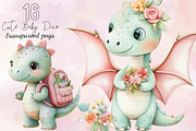 Cute Watercolor Dinosaur Clipart Bu, an Illustration by SVGArt (Thumbnail 1 of 9)