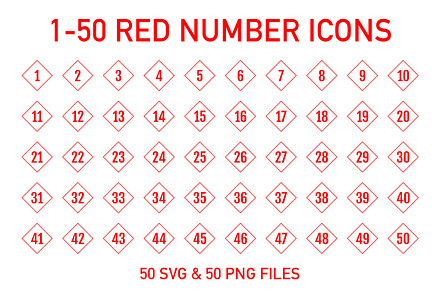 1-50 Red Outline Cube Numbers
