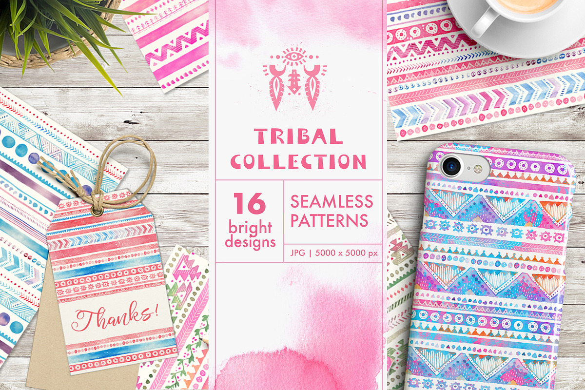 Tribal Watercolor Seamless Patterns, a Pattern Graphic by Lumitar (Photo 1 of 5)