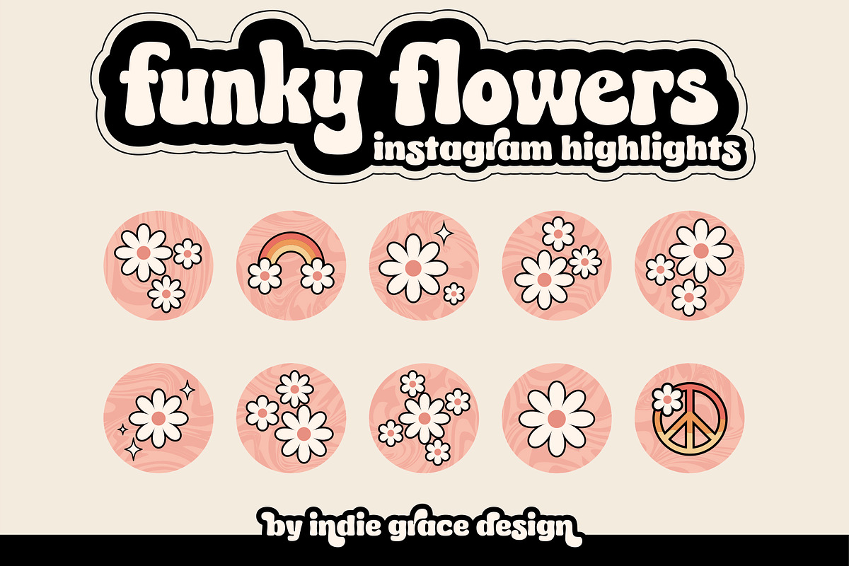 Groovy Flower Instagram Cover Icons, an Illustration by Indie Grace Design (Photo 1 of 2)
