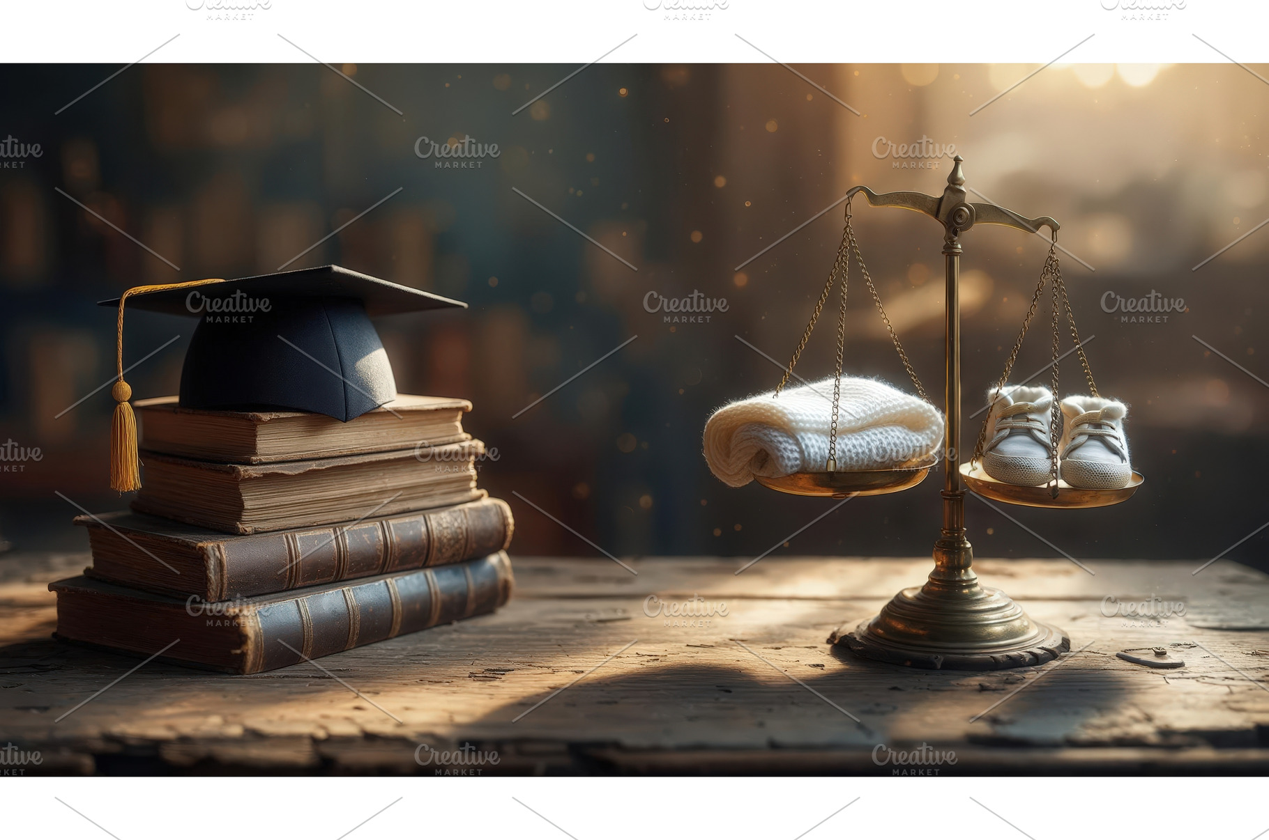 Graduation cap on stacked books next, a School & Education Photo by tilialucida