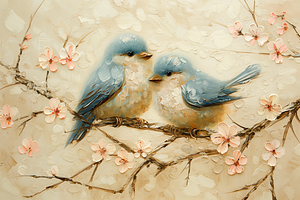 Bluebirds on Blossoms Spring Print, an Animal Illustration by Art Paradise Studios