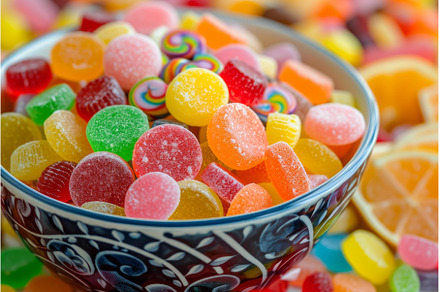 Colorful assorted candies in, a Background Photo by Ylivdesign