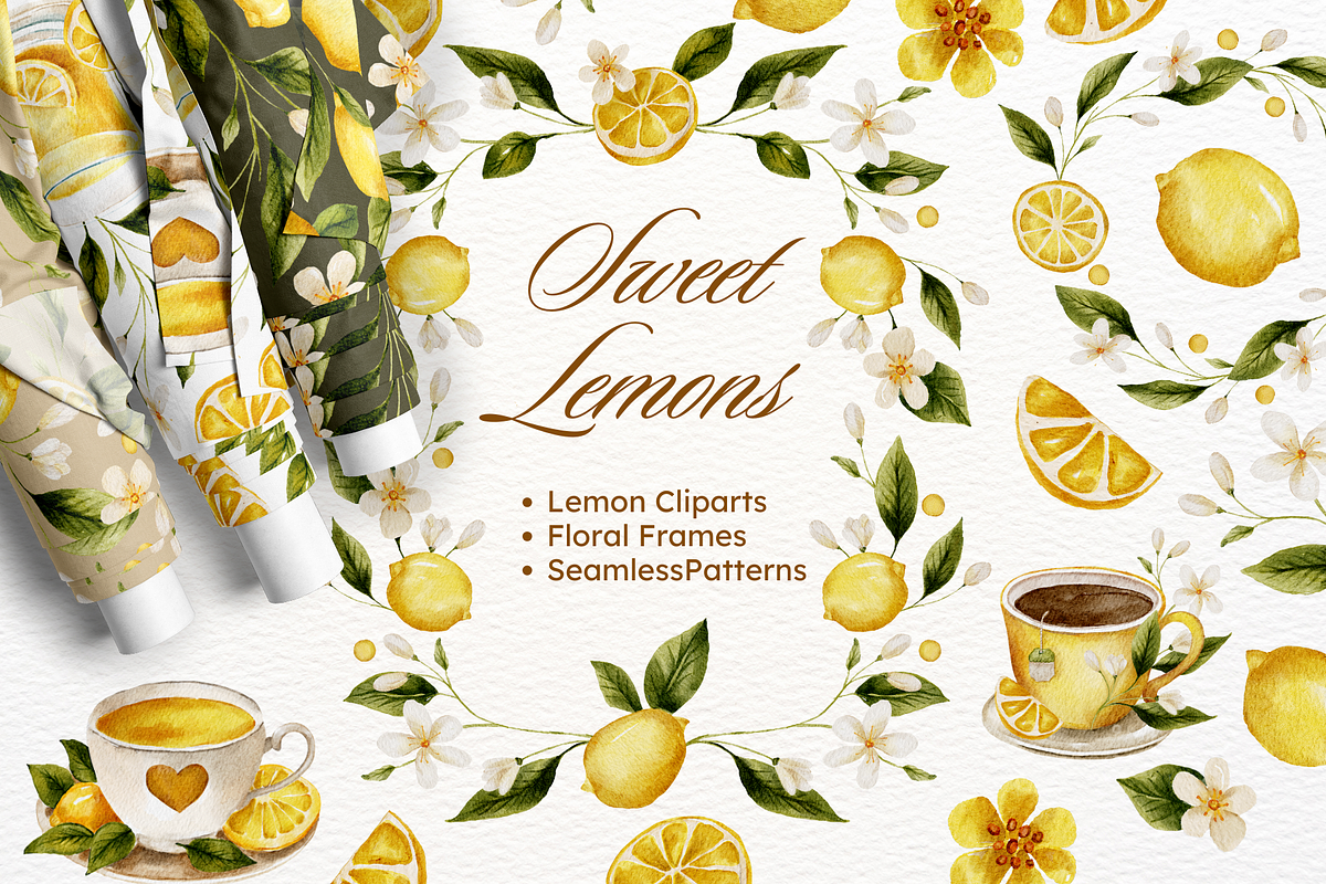 Lemon Watercolor Floral Bundle, a Decorative Illustration by Red Ink (Photo 1 of 7)