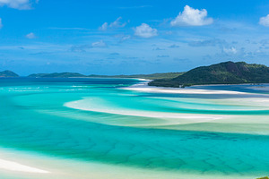 Aerial view of tropical island lagoon beach