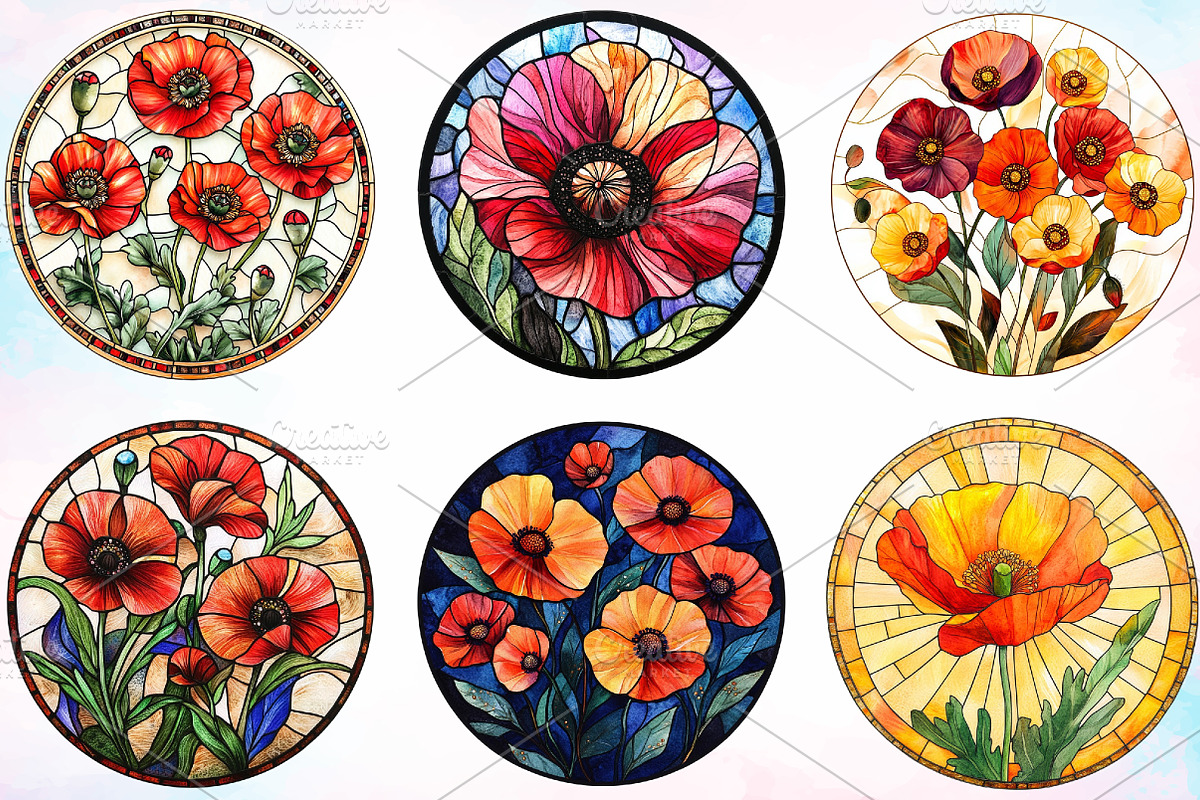 Round Stained Glass California Poppi, an Illustration by Canvas Craft (Photo 5 of 5)