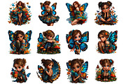 Butterfly Girls Whimsical Clipart, a Seasonal Illustration by Designking (Thumbnail 2 of 5)