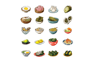 Food in plates cartoon vector set, a Food Illustration by Onyx