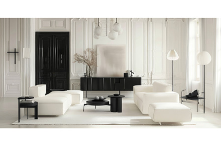 A living room filled with white, an Architecture Photo by tilialucida