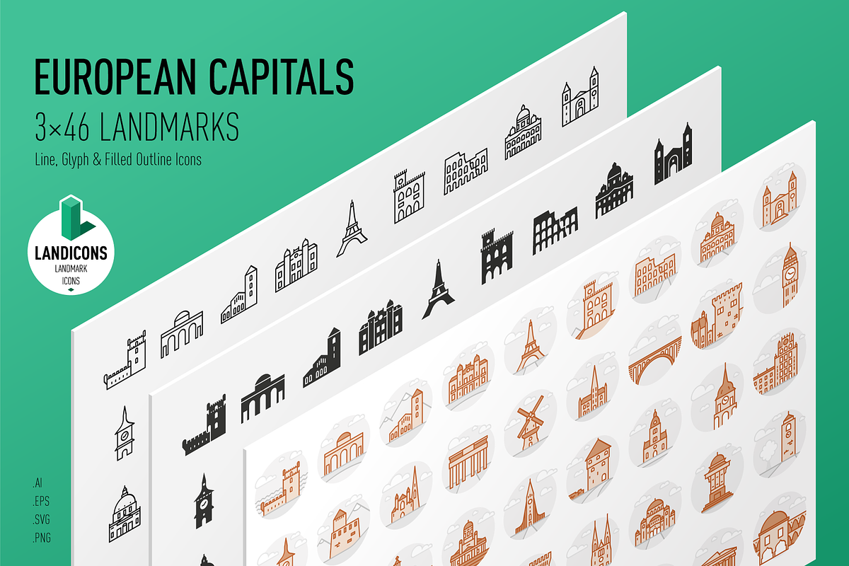 European Capitals – Landmark Icons, an Outline Icon by Jozsef Balazs-Hegedus (Photo 1 of 7)