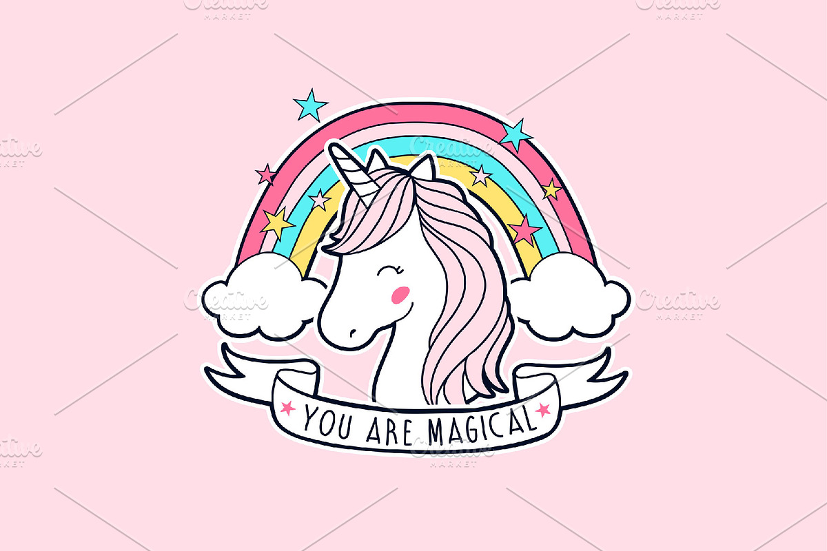 Sweet unicorn and rainbow, an Animal Illustration by Black_sun