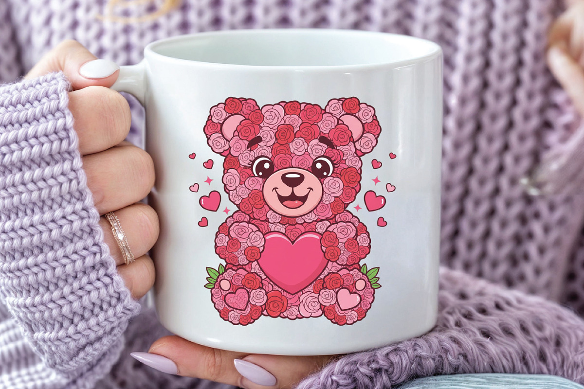 Pink Floral Valentine's Day Bear PNG, an Illustration by CraftArtStudio (Photo 2 of 4)