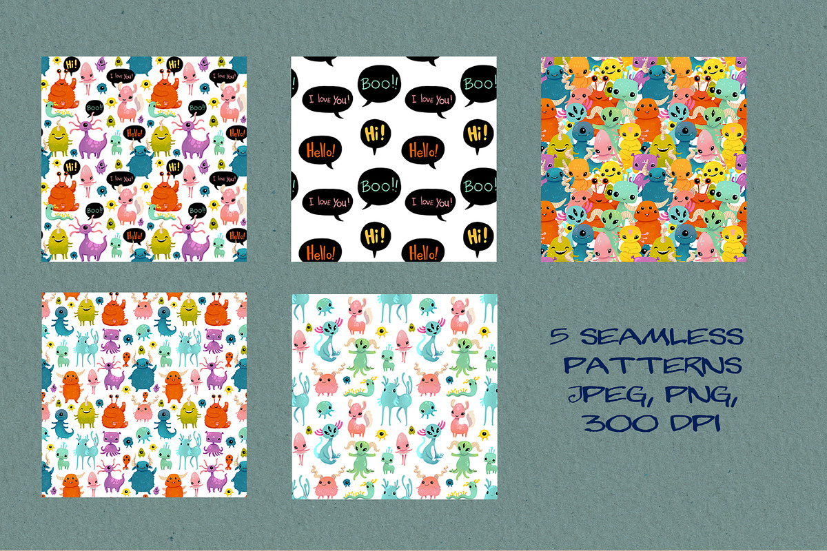 Charming Monsters Clipart & Patterns, an Illustration by LukaJreym (Photo 9 of 11)