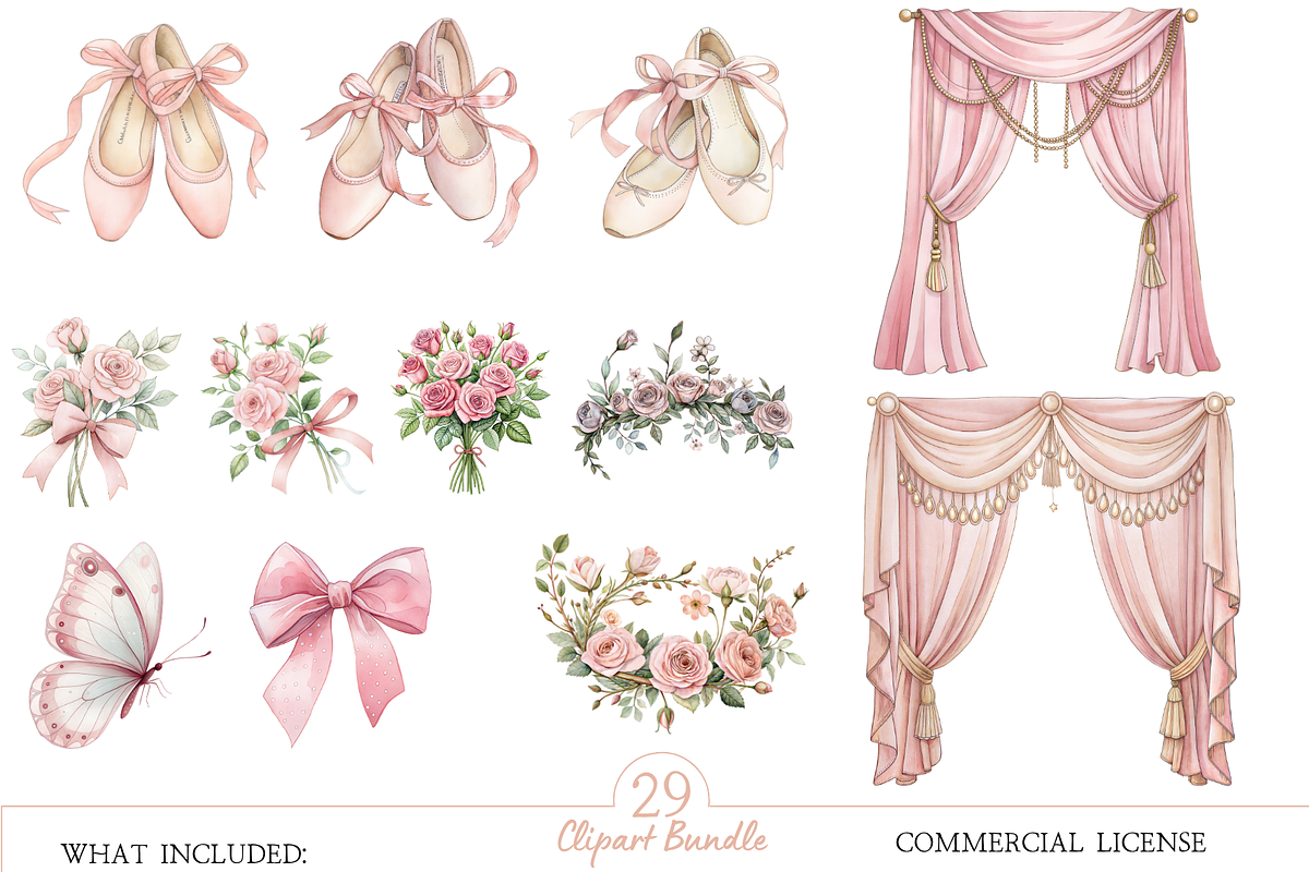 Ballet Bliss Watercolor Clipart, an Illustration by MockupWizard (Photo 3 of 5)