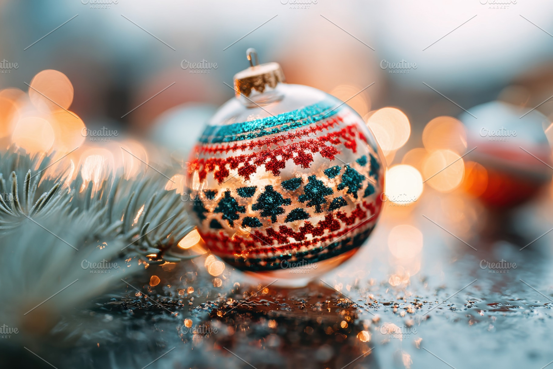 Decorative glass Christmas ornament with bokeh lights, a Holiday Photo by AlyaAnd