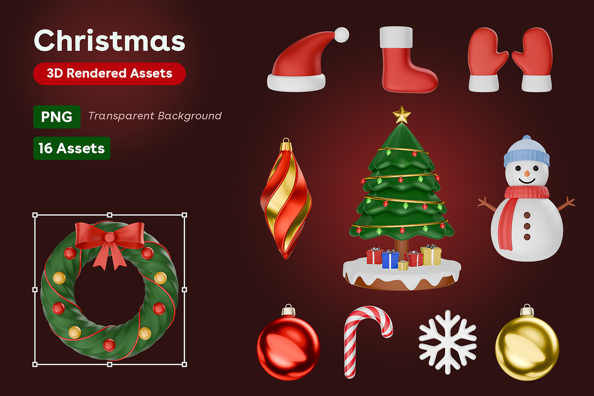 Rendered 3D Christmas Clipart Assets, an Object Graphic by jessicamdesign (Photo 1 of 4)