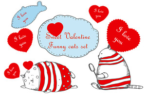 Valentine's Day Set With Funny Cats