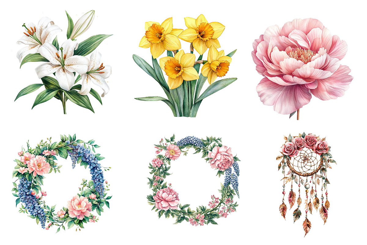 Watercolor Spring Flowers Clipart, an Illustration by CreationArt (Photo 5 of 5)
