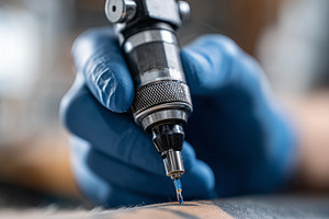 Close up on a tattoo artist using, a Background Photo by MistyDay