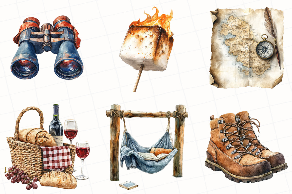 Vintage Camping Watercolor Clipart, an Illustration by OK Design (Photo 3 of 5)