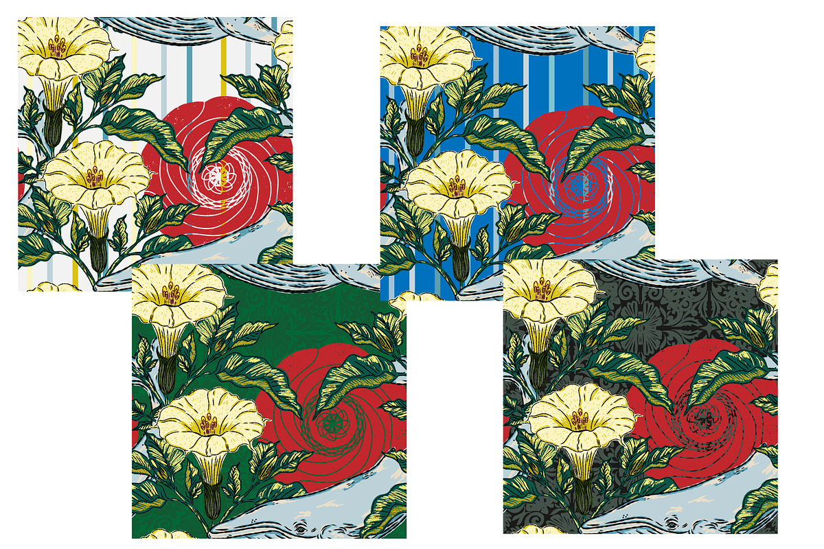 Asian Inspired Whale Datura Pattern, a Pattern Graphic by NayaChu (Photo 4 of 11)